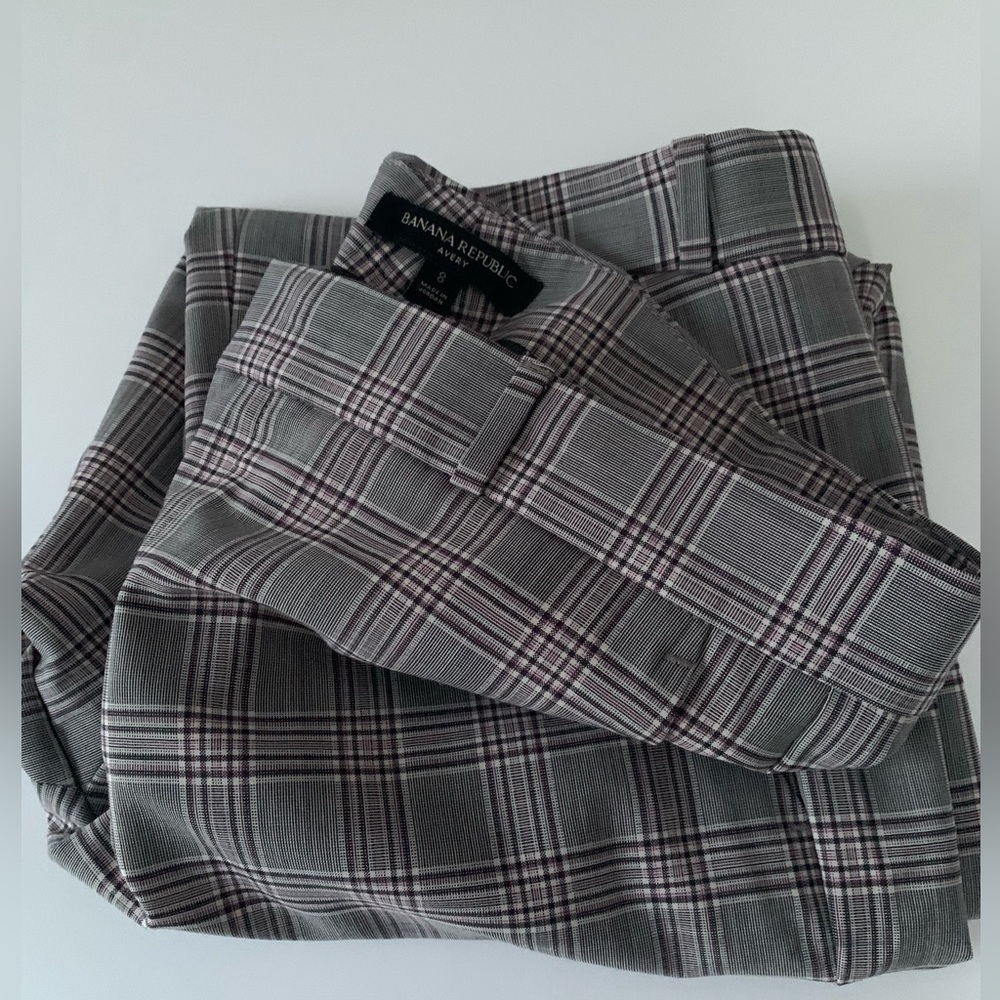 EUC Y2K Banana Republic Avery Dress Work Pants Gray Purple Black Plaid